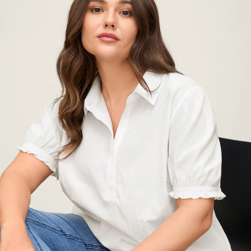 BloomChic Pure Cotton White Ruffled Puffy Sleeve Blouse